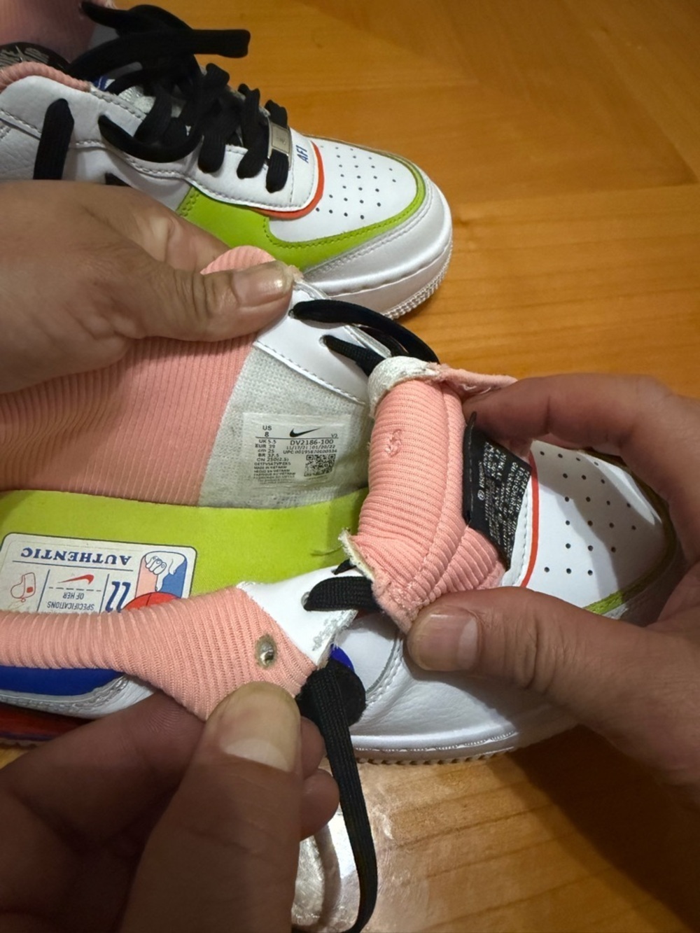 Nike Air Force 1 Women’s White with Neon Green, Pink & Black Accents - Picture 6 of 11